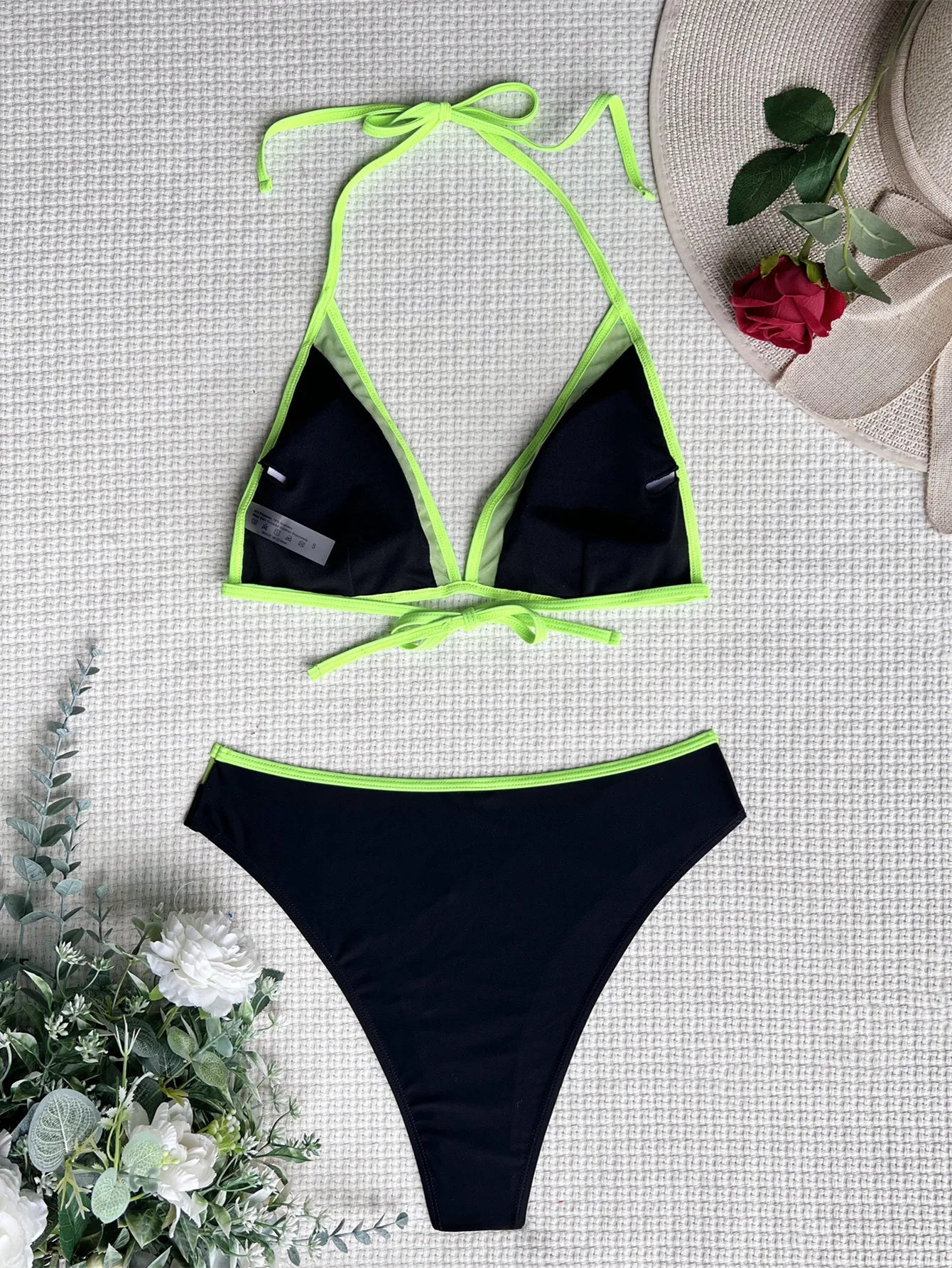 Neon Green Patchwork Bikini Set