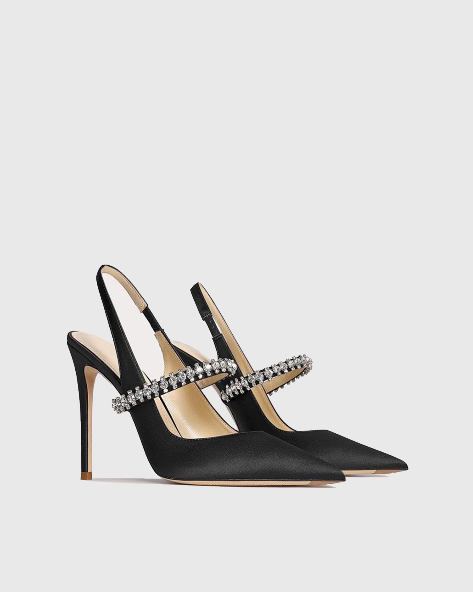 Nerina Rhinestone Satin Slingback Pumps In Black