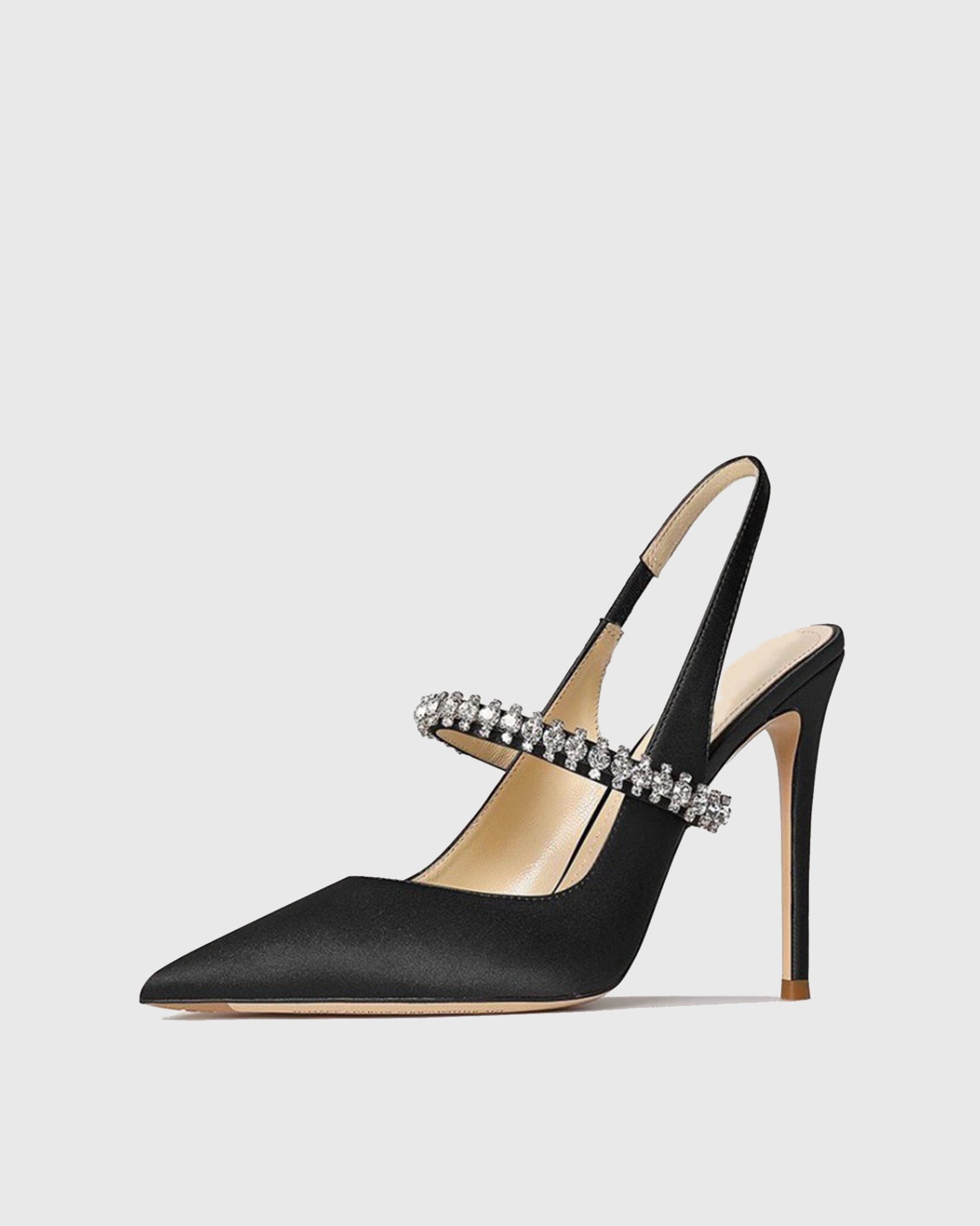 Nerina Rhinestone Satin Slingback Pumps In Black