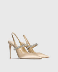 Nerina Rhinestone Satin Slingback Pumps In Champagne