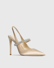 Nerina Rhinestone Satin Slingback Pumps In Champagne