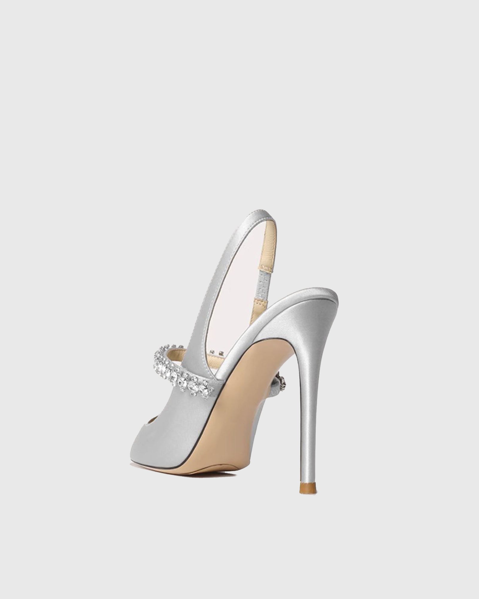 Nerina Rhinestone Satin Slingback Pumps In Silver