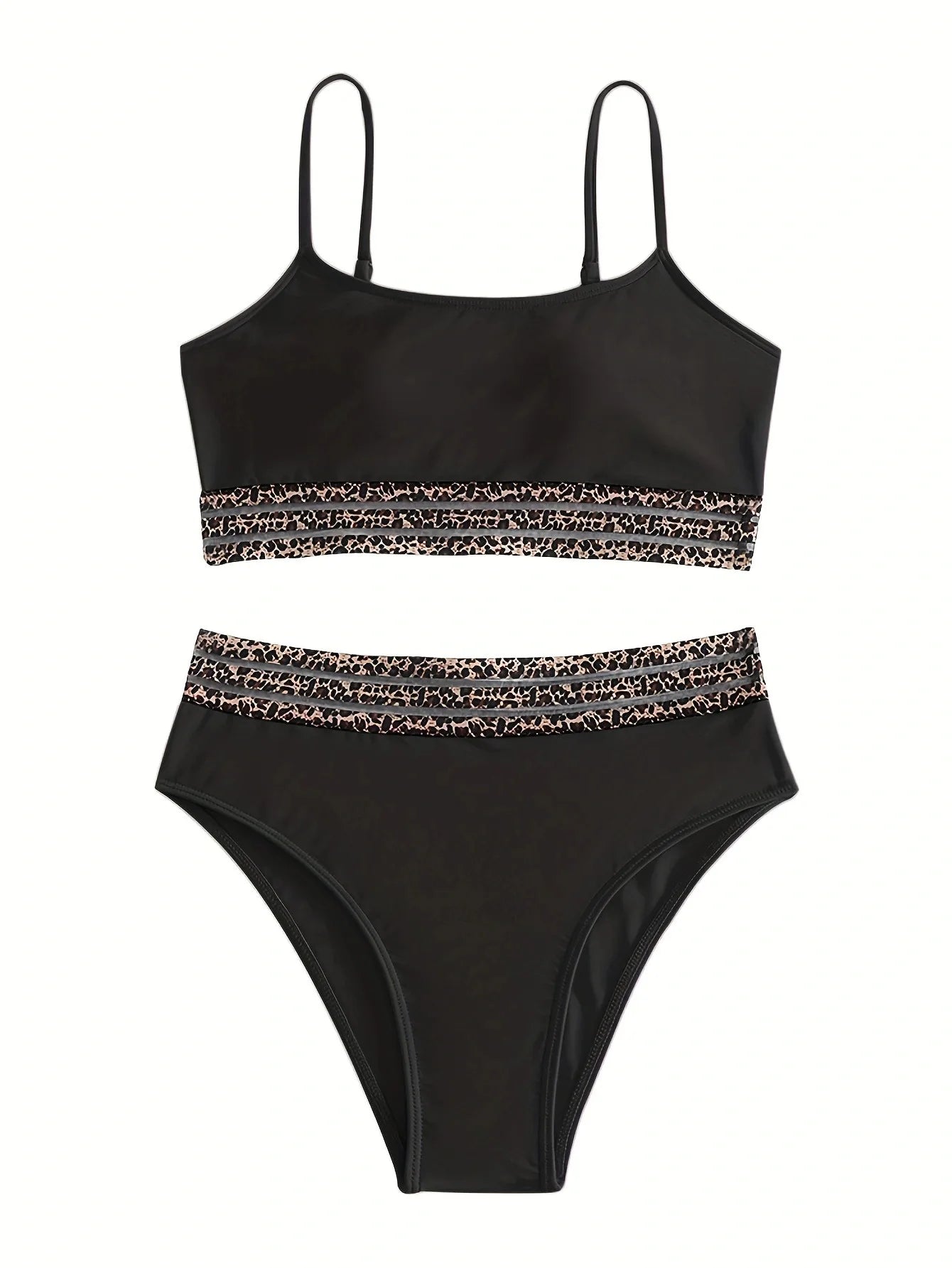 Black Patchwork 2 Piece Swimsuit
