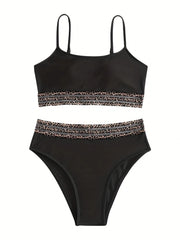 Black Patchwork 2 Piece Swimsuit