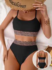 Black Patchwork 2 Piece Swimsuit