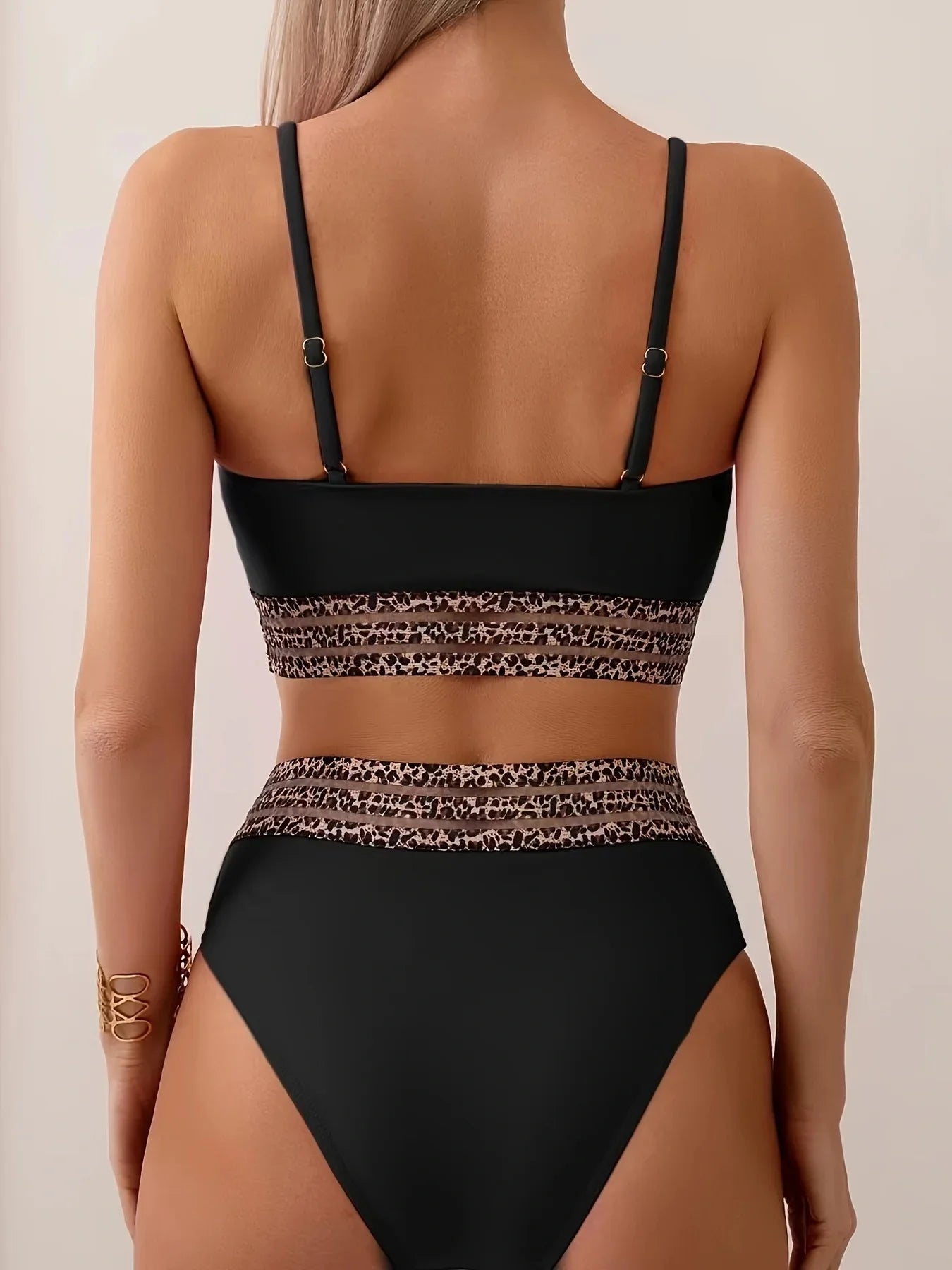 Black Patchwork 2 Piece Swimsuit