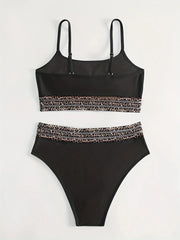 Black Patchwork 2 Piece Swimsuit
