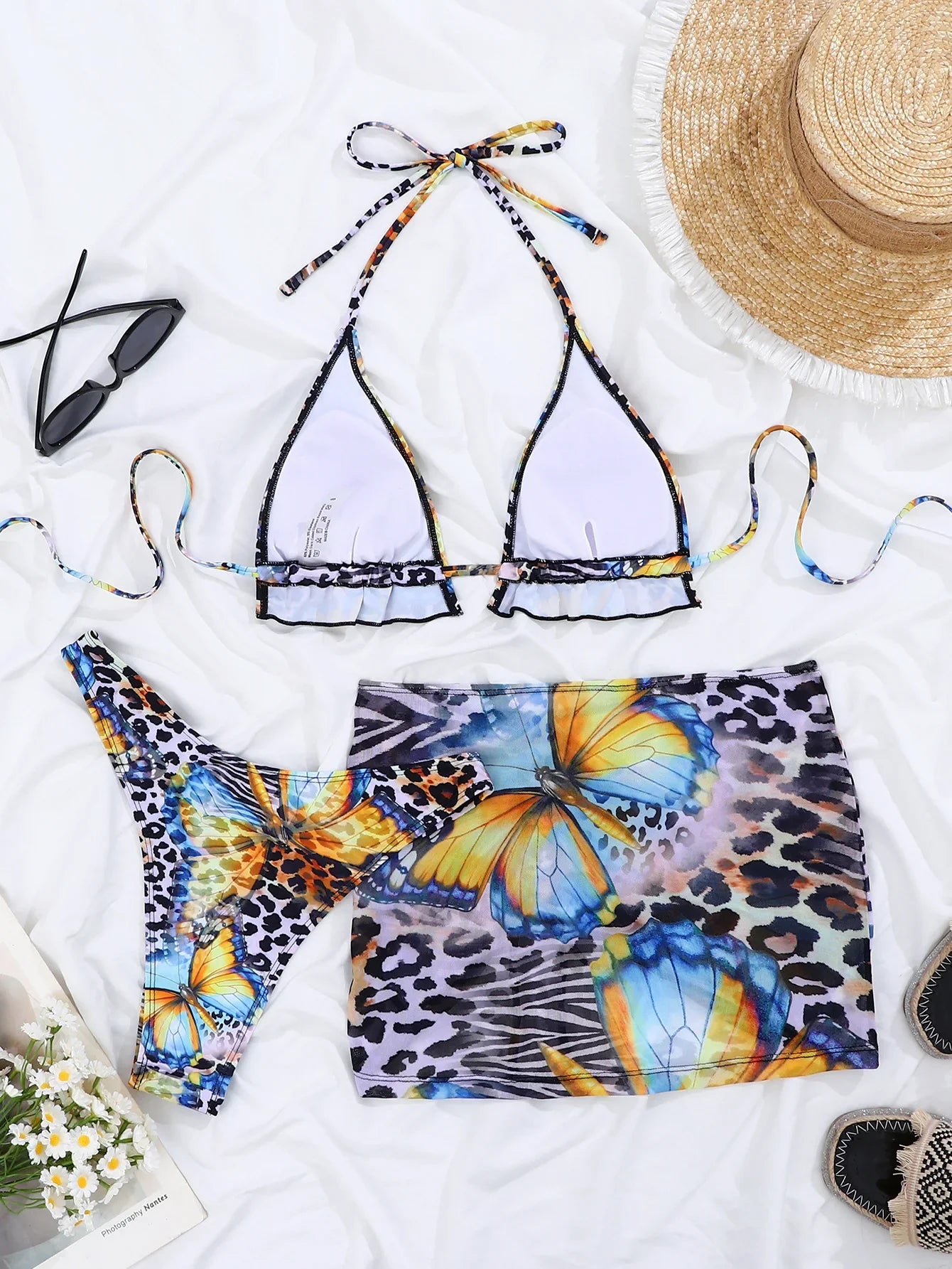 Blue Gradient Leopard Print Bikini Set