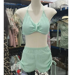 Sweet Long Sleeve Dot Print Cover Up 3 Piece Bikini Set