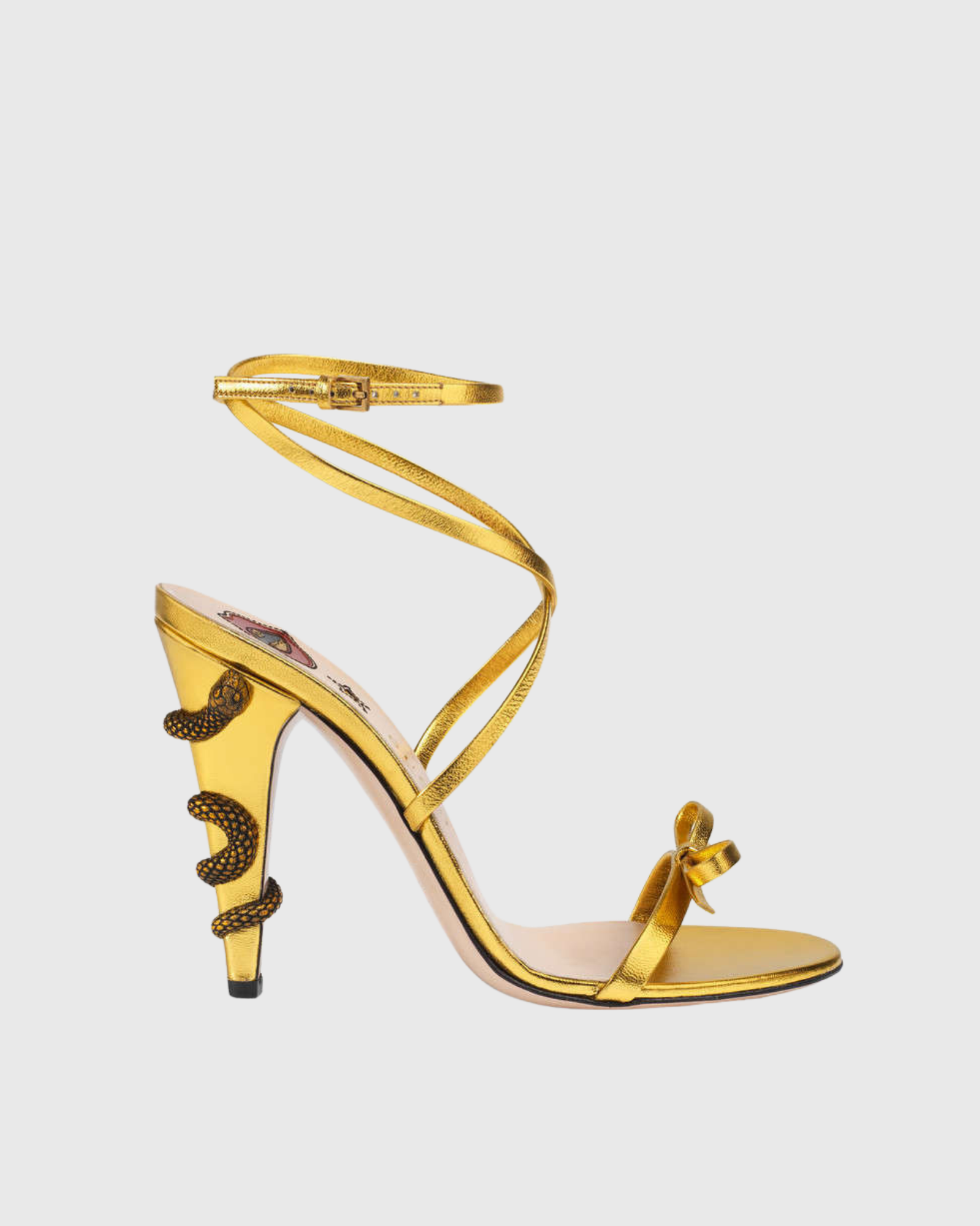 Noor Cross Snake Spiral Heels In Gold