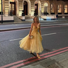 Socialite Bronzing Lace Tube Top Fishbone Mesh Puffy Dress