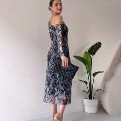 Snake Skin Long Sleeve Narrow Fit Dress