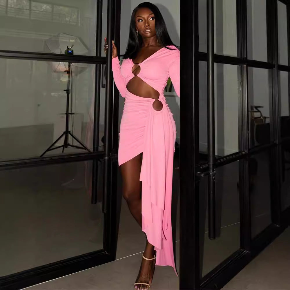 Sexy Off-neck Women's Clothing Solid Color Dress