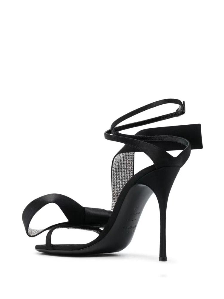 Crocifissa Spiral Rhinestone Bow Strap Sandals In Green