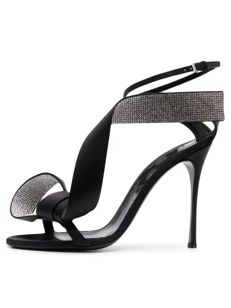 Crocifissa Spiral Rhinestone Bow Strap Sandals In Green