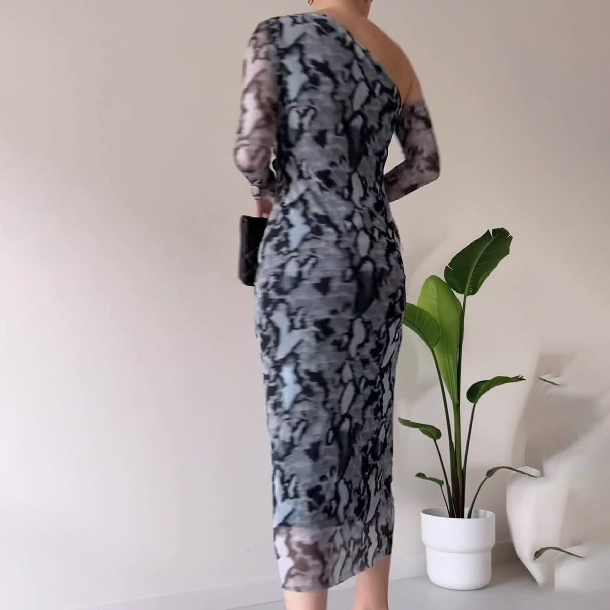 Snake Skin Long Sleeve Narrow Fit Dress