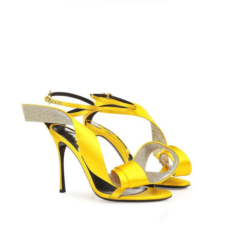 Crocifissa Spiral Rhinestone Bow Strap Sandals In Green