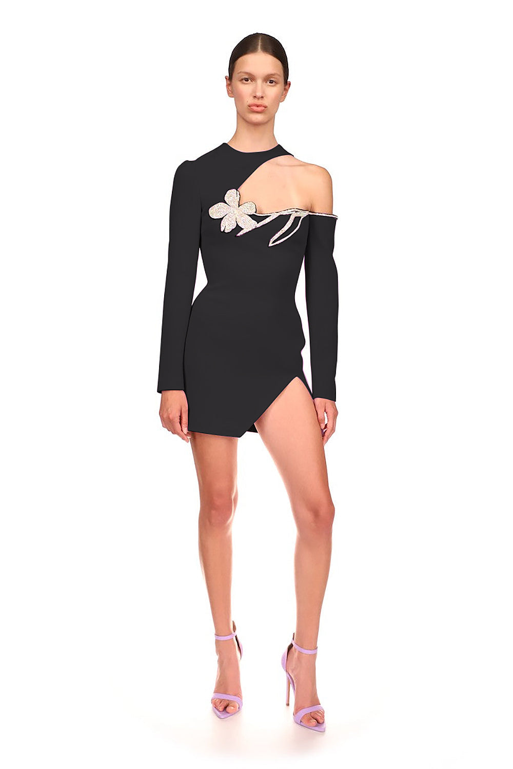 One-shoulder Round Neck Rhinestone Dress