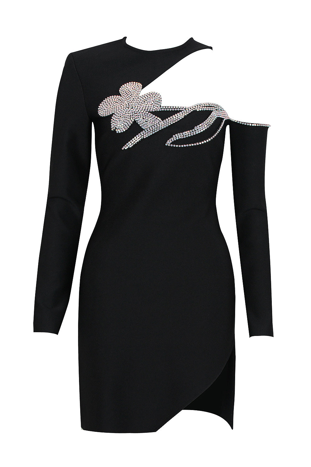 One-shoulder Round Neck Rhinestone Dress