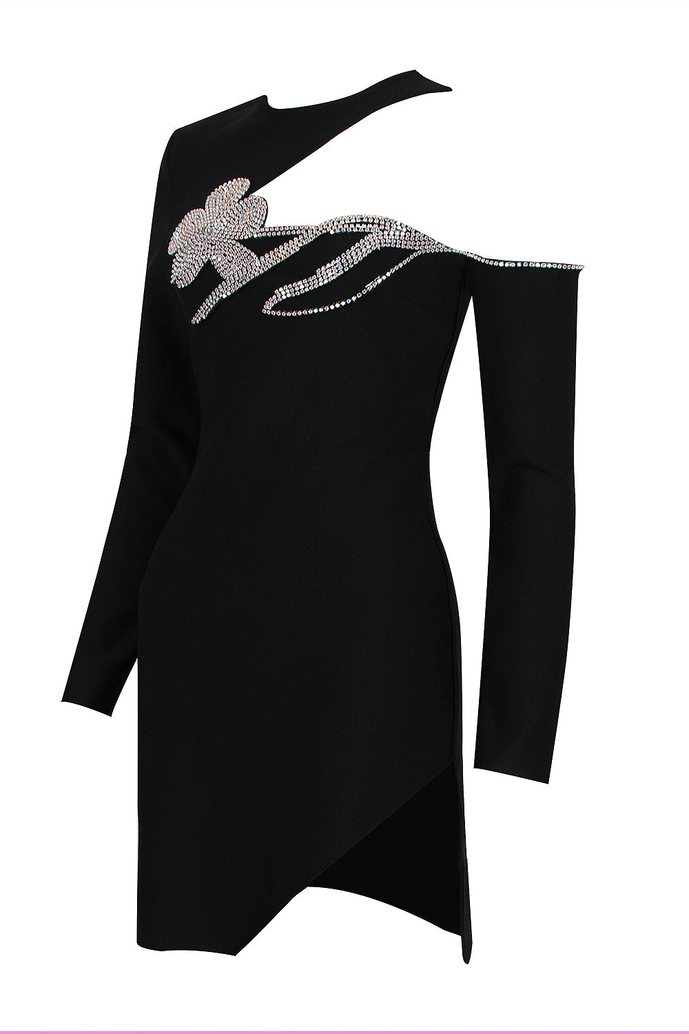 One-shoulder Round Neck Rhinestone Dress