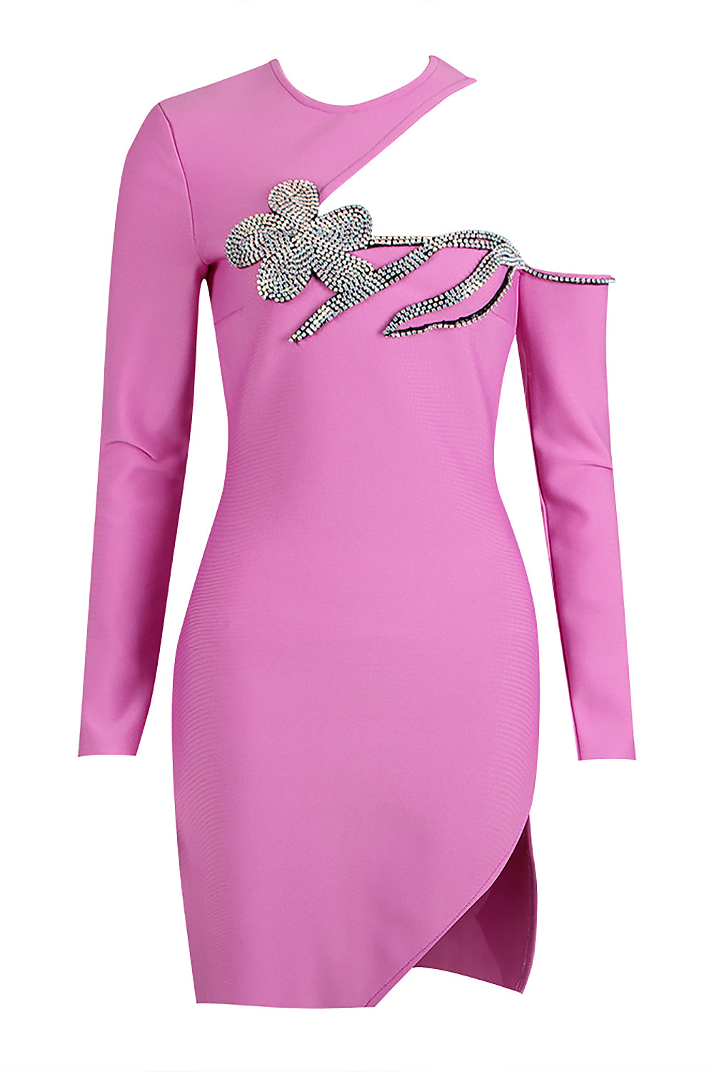 One-shoulder Round Neck Rhinestone Dress