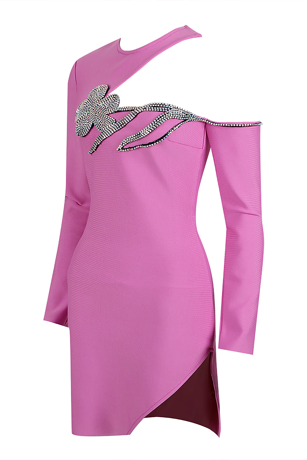 One-shoulder Round Neck Rhinestone Dress