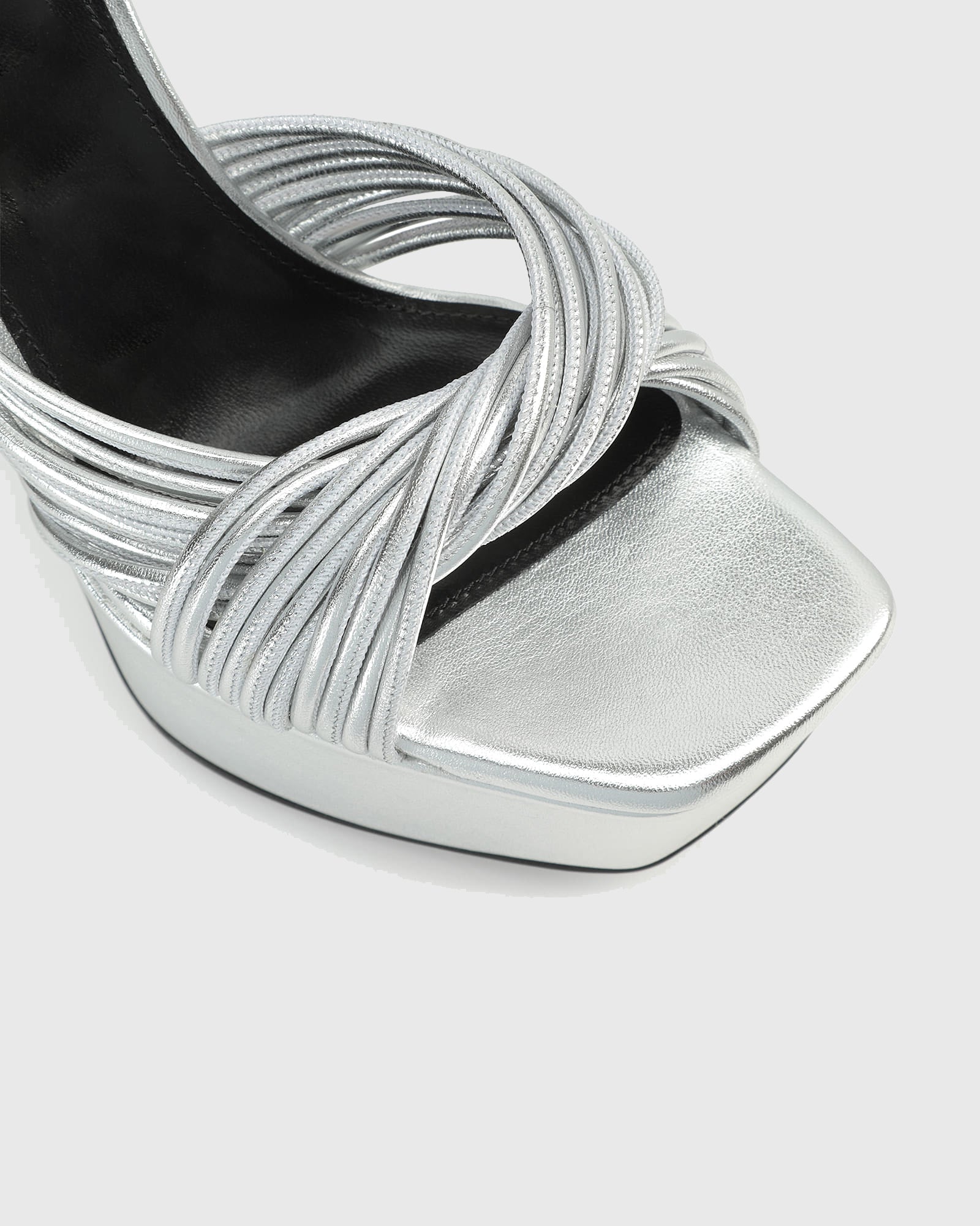 Olga Woven Leather Platform Sandals In Silver