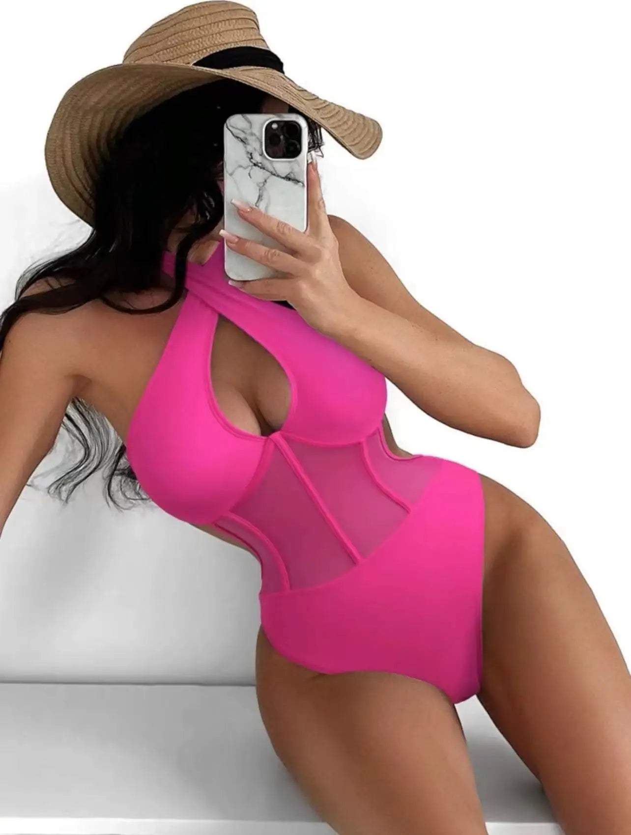 One Piece Bikini Grenadine Solid black Cross Bandage Hollow Out Swimwear Beach Backless Bathing Suit Monokini