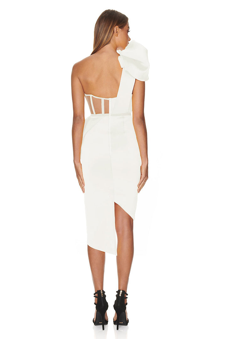Irregular one-shoulder bow knot Midi Dress