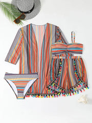 Orange Stripe 4 Piece Bikini Set