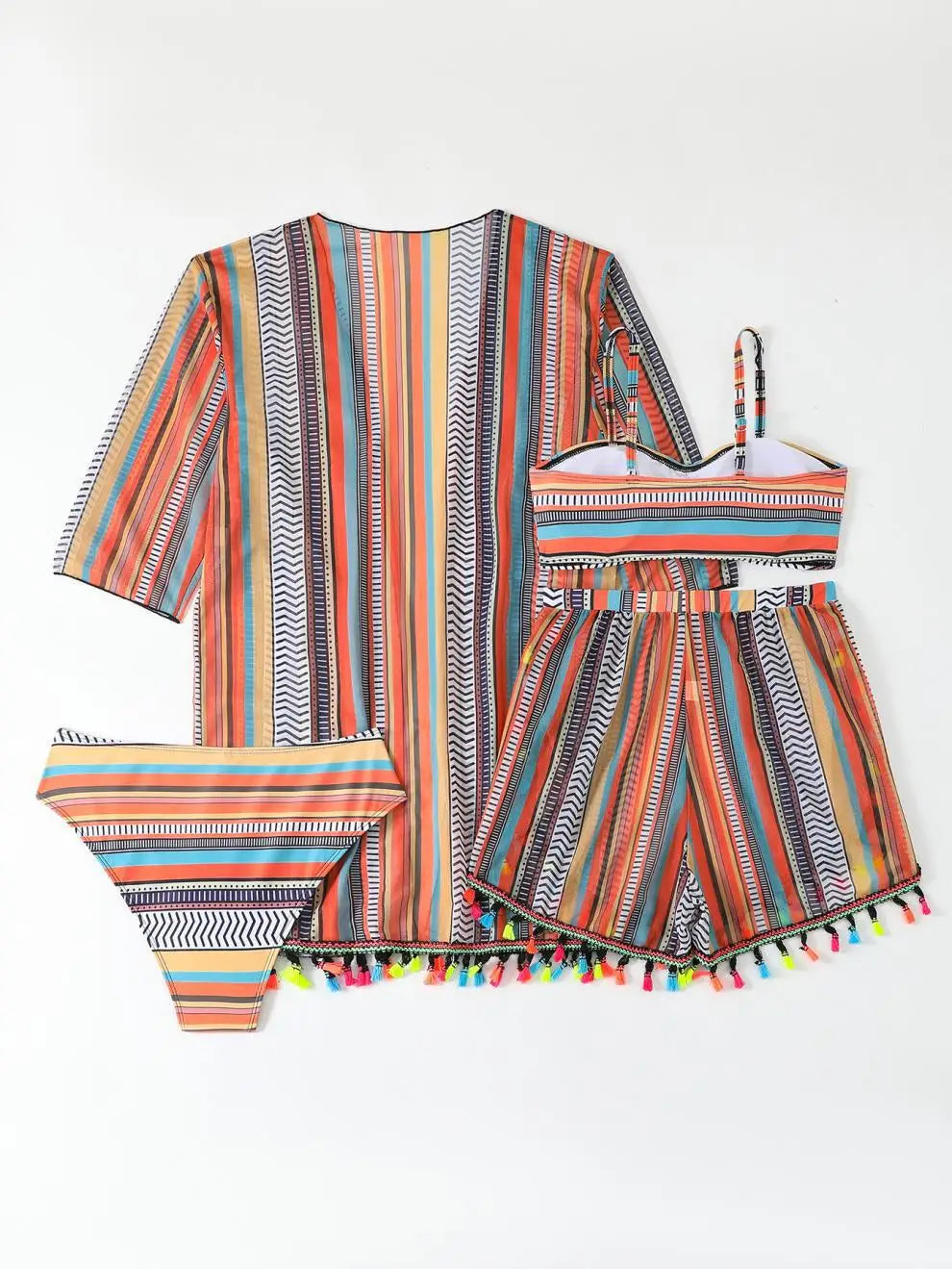 Orange Stripe 4 Piece Bikini Set