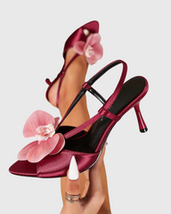 Oria Flower Slingback Sandals In Wine