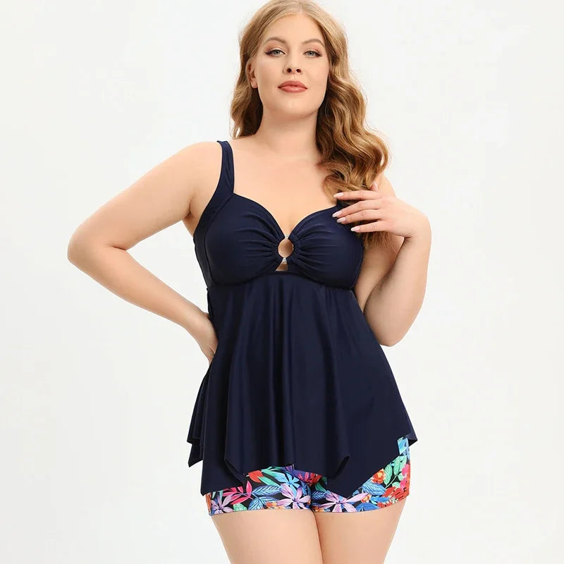 Oversize Swimsuit Split Bikini Print V-neck Suspender Bathing Suit Kimono Cover-ups Boxers Swimwear GM2323
