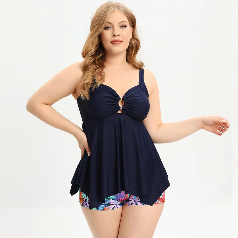 Oversize Swimsuit Split Bikini Print V-neck Suspender Bathing Suit Kimono Cover-ups Boxers Swimwear GM2323