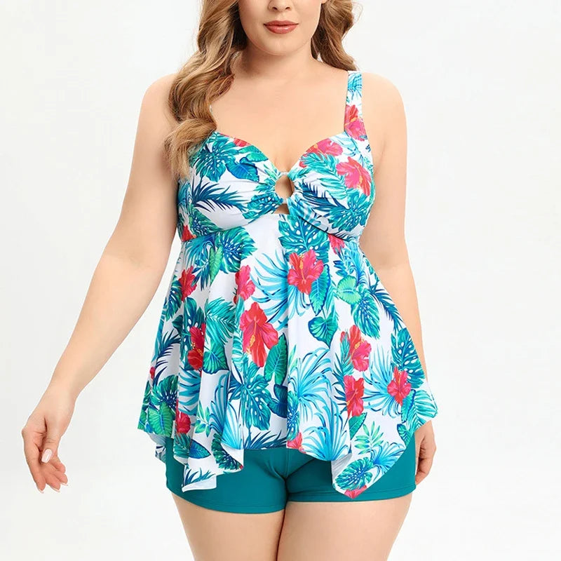 Oversize Swimsuit Split Bikini Print V-neck Suspender Bathing Suit Kimono Cover-ups Boxers Swimwear GM2323