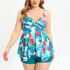 Oversize Swimsuit Split Bikini Print V-neck Suspender Bathing Suit Kimono Cover-ups Boxers Swimwear GM2323