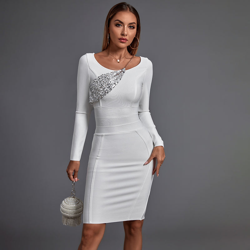 Elegant Sequin Long Sleeve Bandage Dress