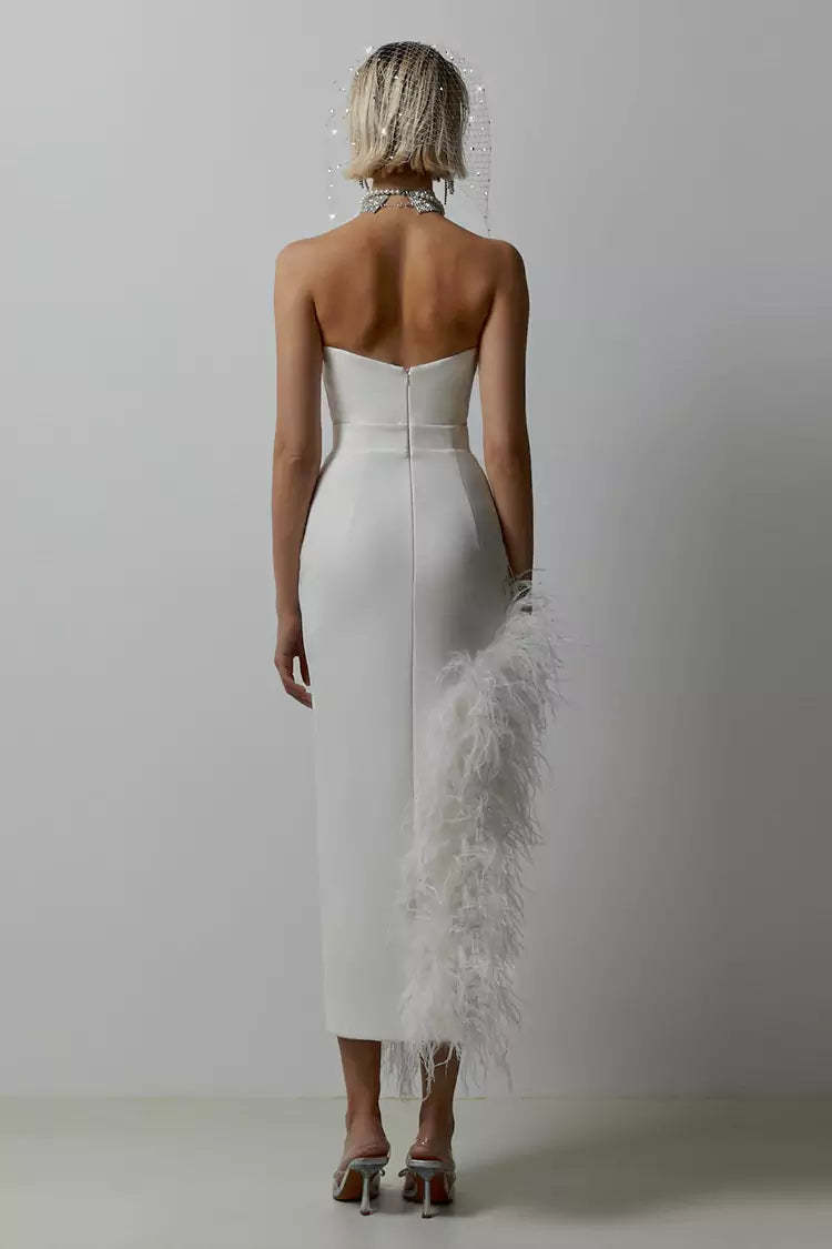 Strapless Feather Bandage Midi Dress