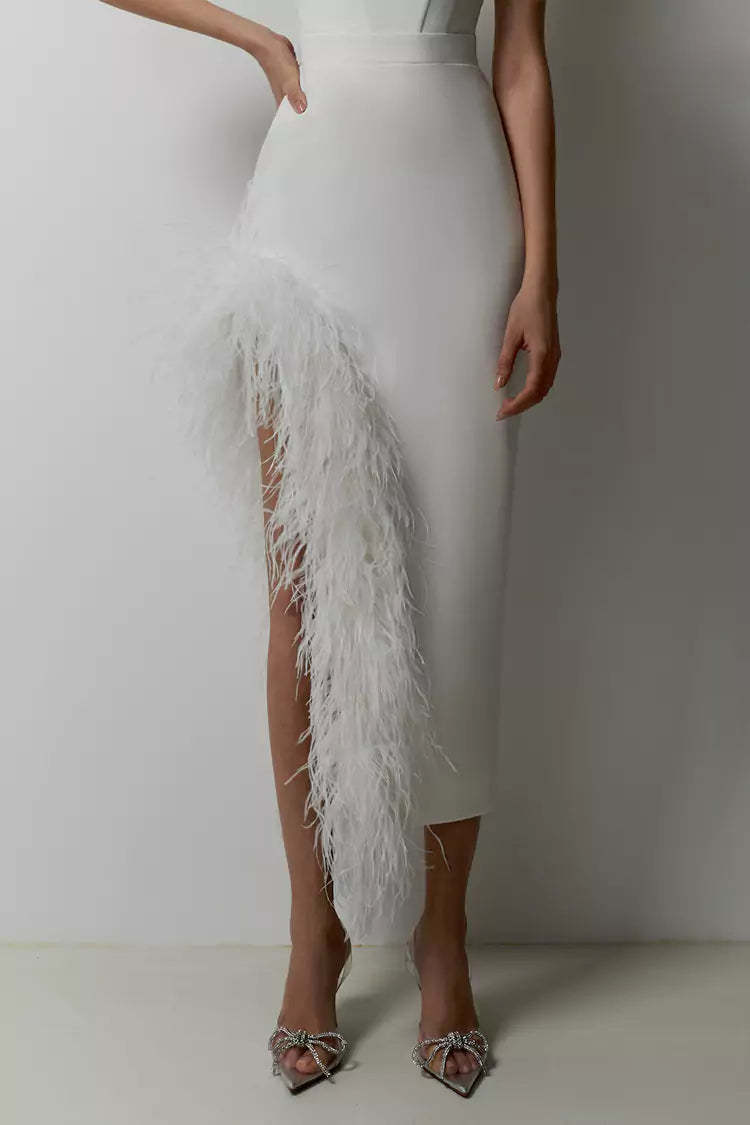 Strapless Feather Bandage Midi Dress