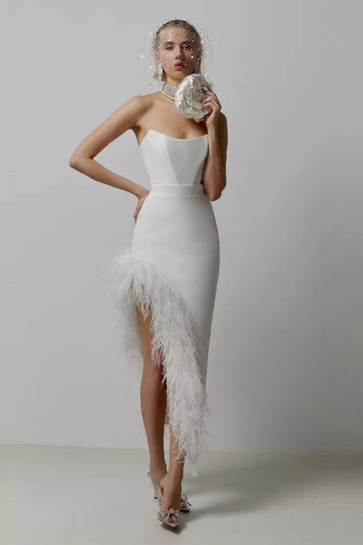 Strapless Feather Bandage Midi Dress