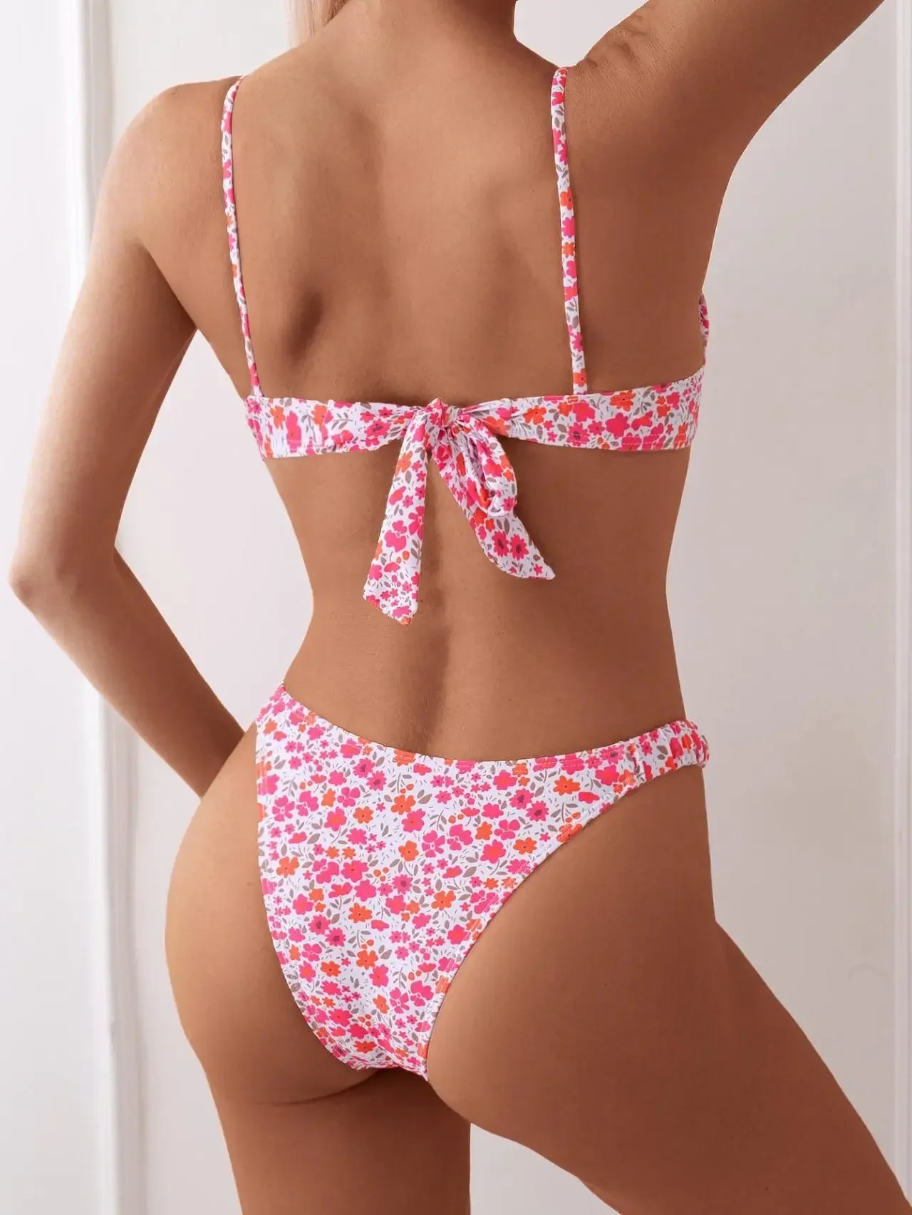 Pink Floral Print micro Bikini Swimwear Brazilian Beach Push Up Pleate Tie Underwire Bathing Suit Two Piece Swimsuit