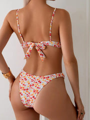 Pink Floral Print micro Bikini Swimwear Brazilian Beach Push Up Pleate Tie Underwire Bathing Suit Two Piece Swimsuit