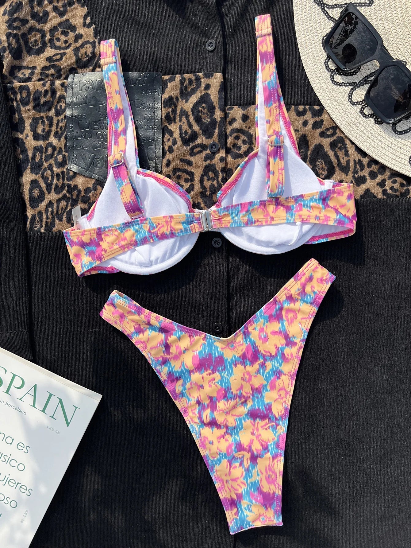 Purple Yellow Printed Swimsuit Woman Underwire V-neck Bikini High Waist Two Piece Swimwear Backless Beach Bathing Suit