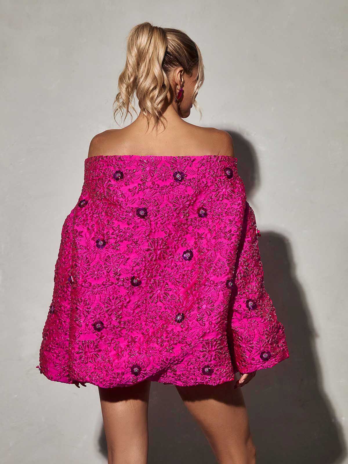 Alyia  Long Sleeve Jacquard Comfy Designer Dress