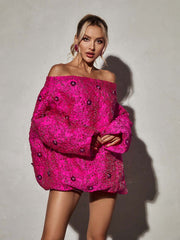 Alyia  Long Sleeve Jacquard Comfy Designer Dress