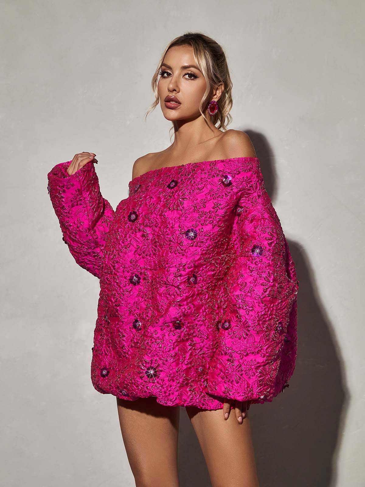 Alyia  Long Sleeve Jacquard Comfy Designer Dress