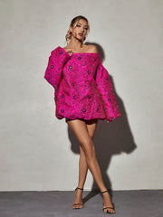 Alyia  Long Sleeve Jacquard Comfy Designer Dress