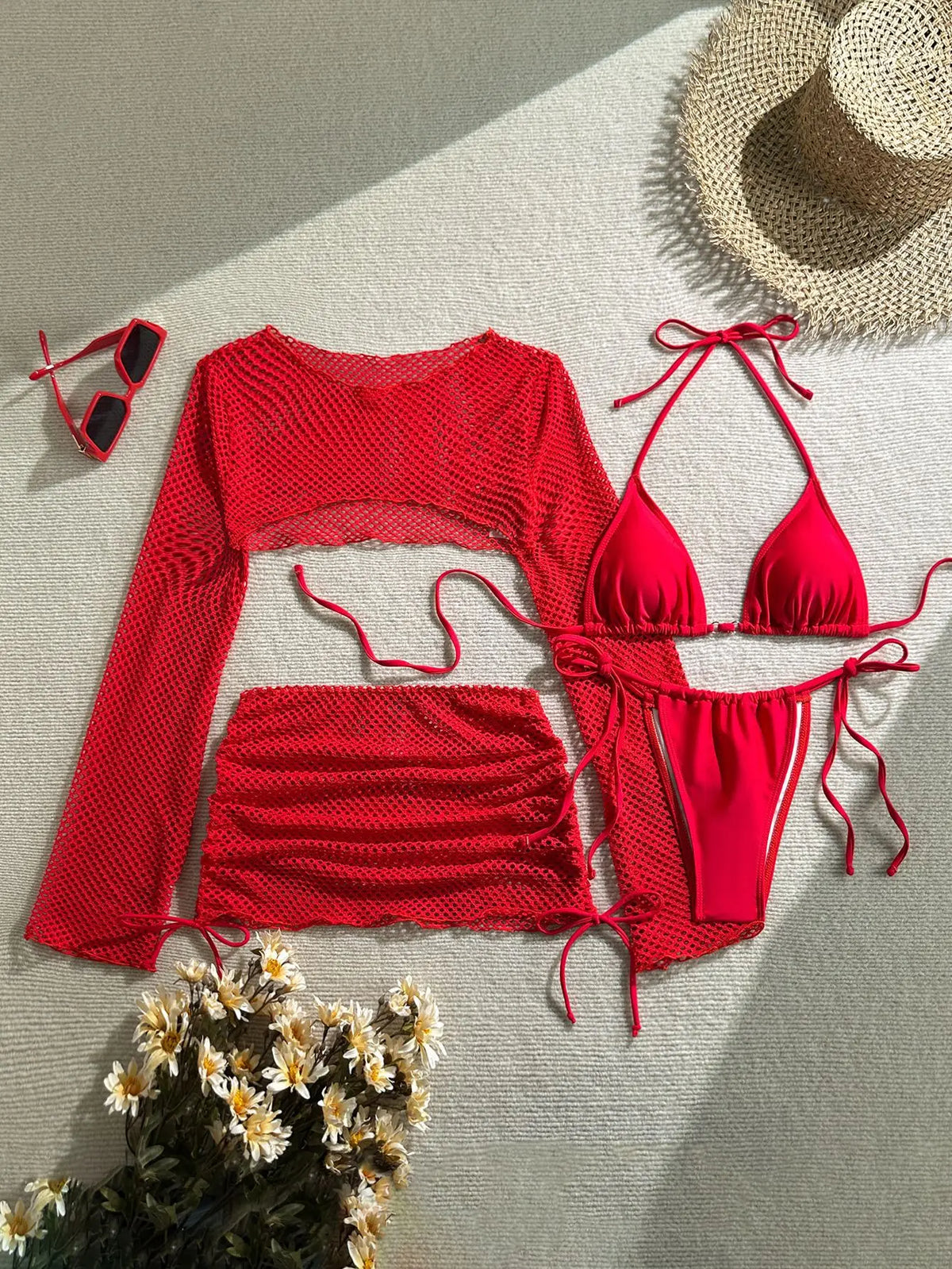 Red 4 Piece Bikini Set