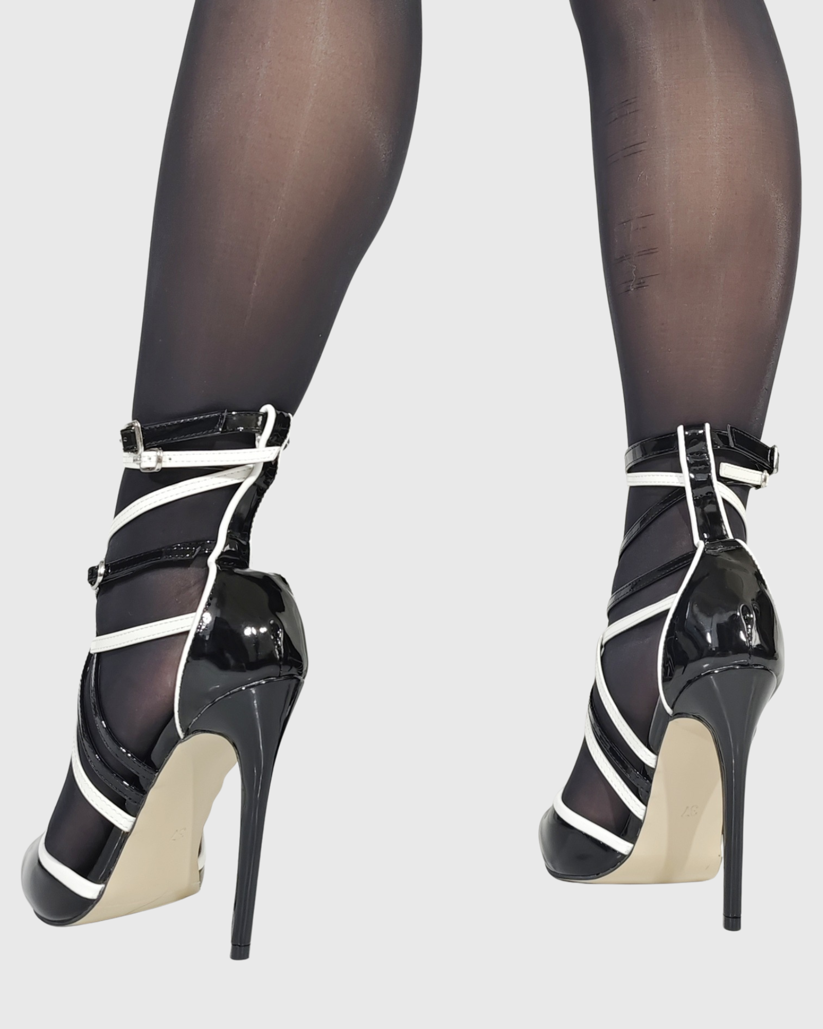Rhea Black And White Strap Bondage Pumps