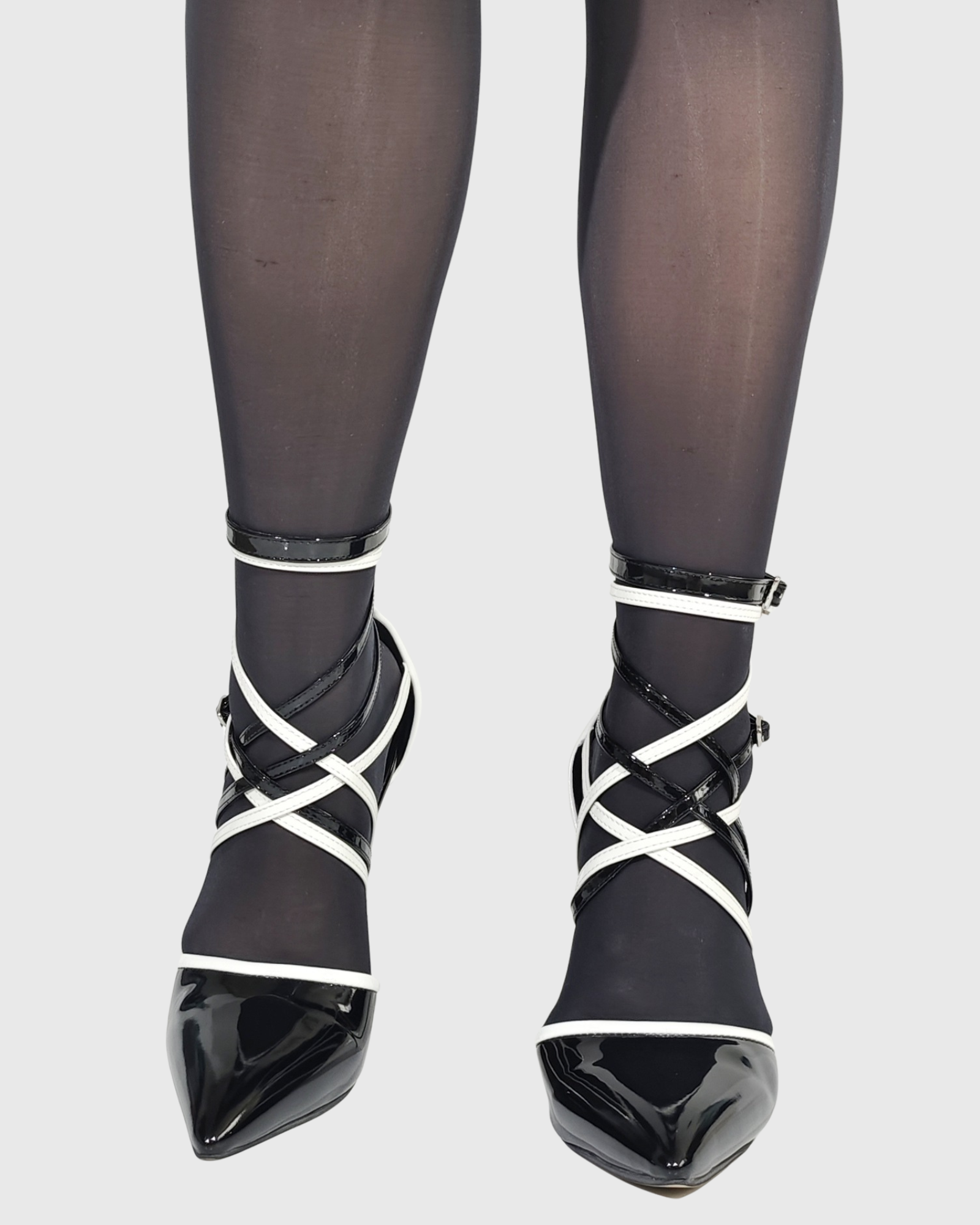 Rhea Black And White Strap Bondage Pumps